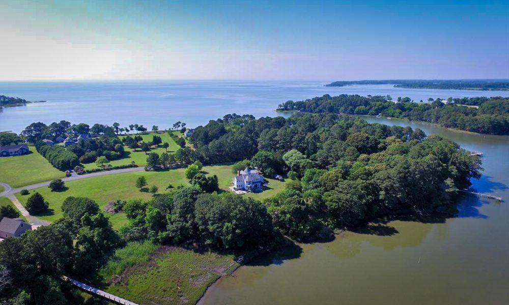 Aerial view of the Chesapeake Bay near affordable places to live in Virginia